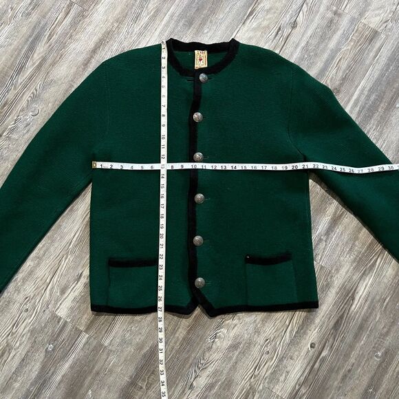 Eibl Strickwaren Wool Jacket Green Black Trim Made in Germany M - Picture 4 of 9